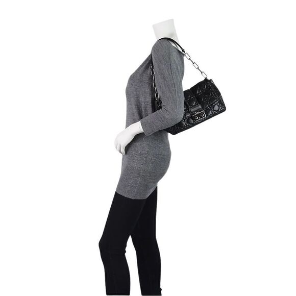 Authentic Christian Dior Black Cannage Quilted Lambskin Leather New Lock Bag - Picture 9 of 13